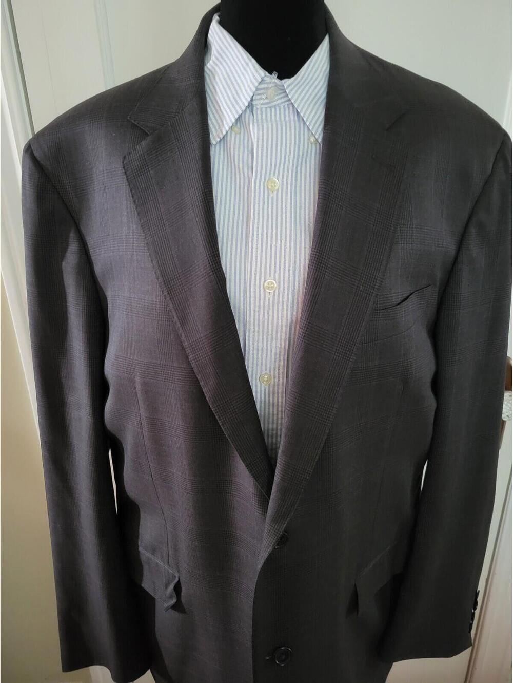 Canali Men’s Dark Gray Tweed striped Wool Suit Jacket Mark Schale Italy Size 56L